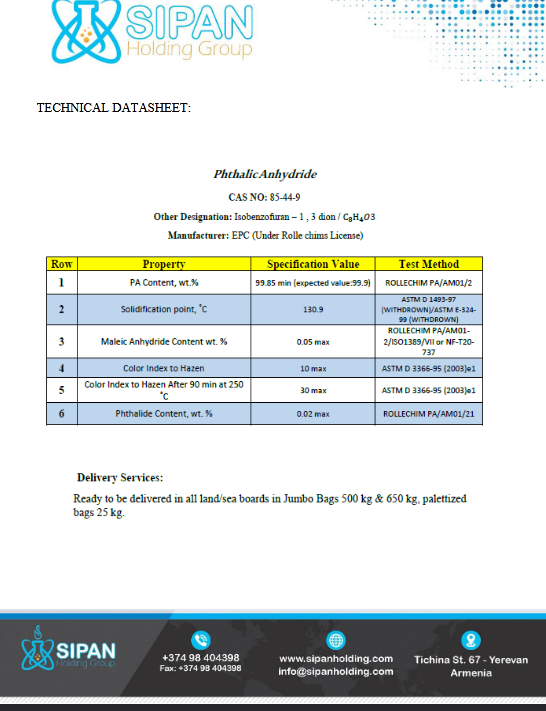 datasheets of Phthalic Anhydride