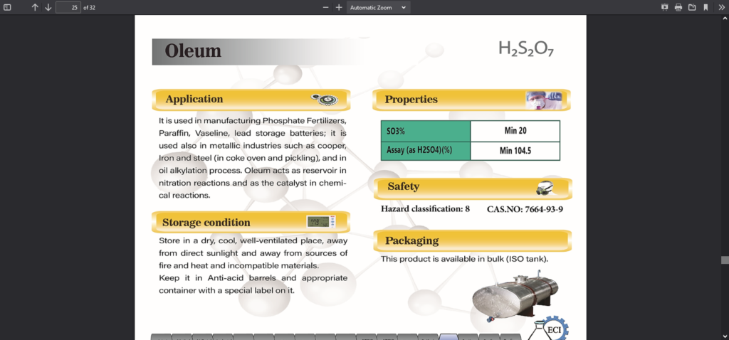 datasheets of Oleum