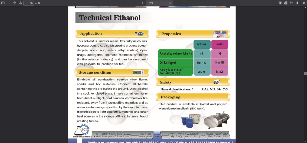 Technical ethanol datasheet