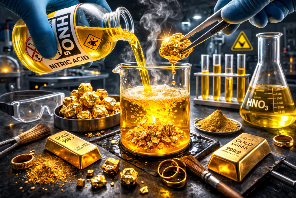 راهنمای کامل استفاده از اسید نیتریک در بازیافت طلا