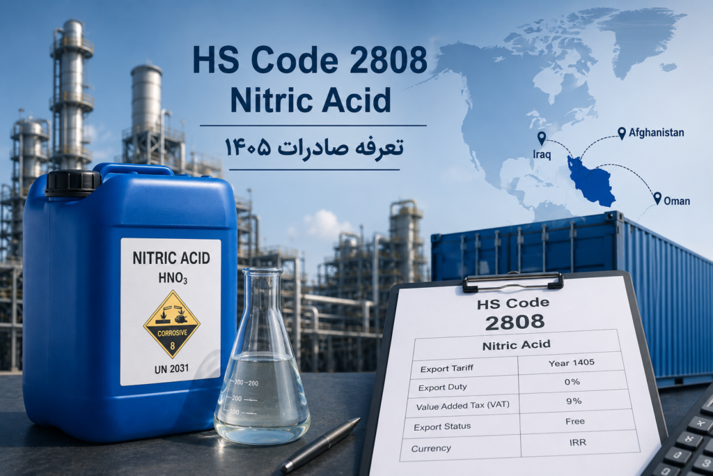 HS Code اسید نیتریک و تعرفه صادرات ۱۴۰۵ | راهنمای کامل صادرات Nitric Acid از ایران