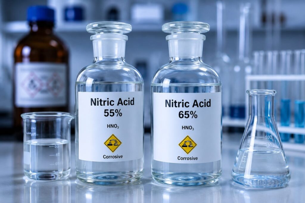 اسید نیتریک 55% و 65% چه تفاوتی دارند؟