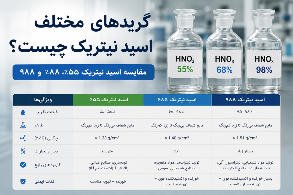 گریدهای مختلف اسید نیتریک