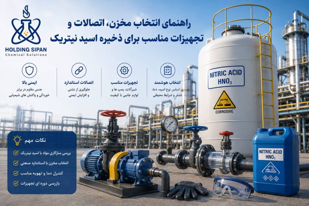 انتخاب مخزن، اتصالات و تجهیزات مناسب برای ذخیره اسید نیتریک