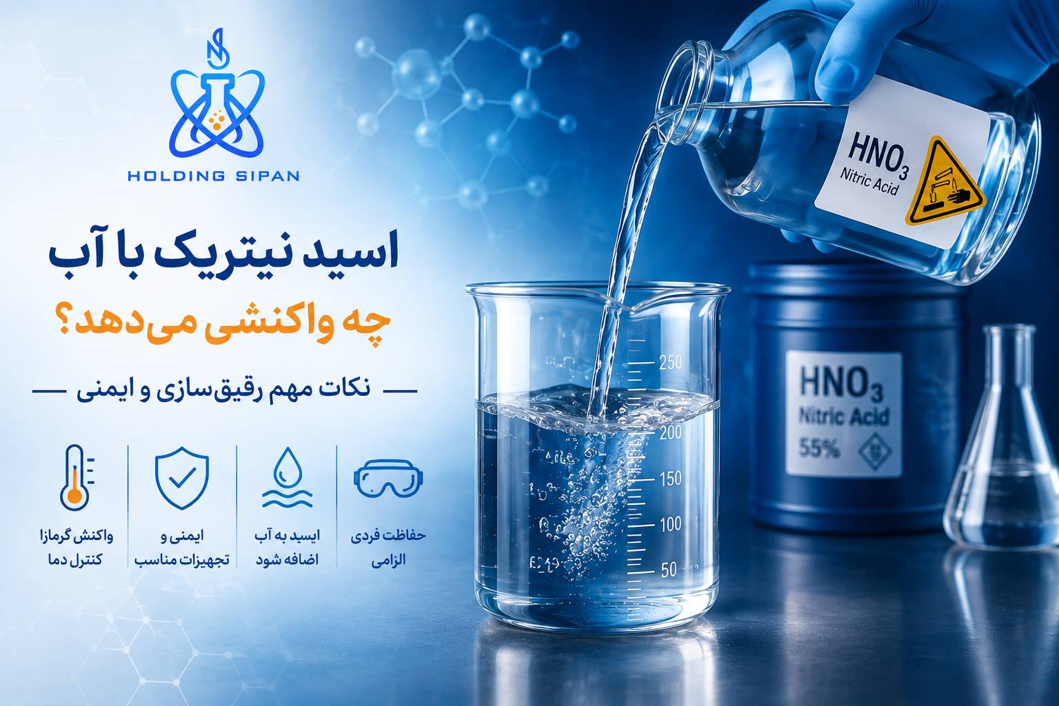 اسید نیتریک با آب چه واکنشی می‌دهد؟ نکات مهم رقیق‌سازی و ایمنی